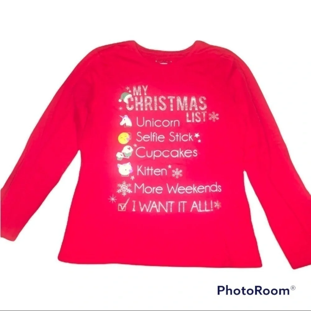 The Children’s Place Girls Red Long Sleeve Holiday Tee Shirt Size XL NWOT